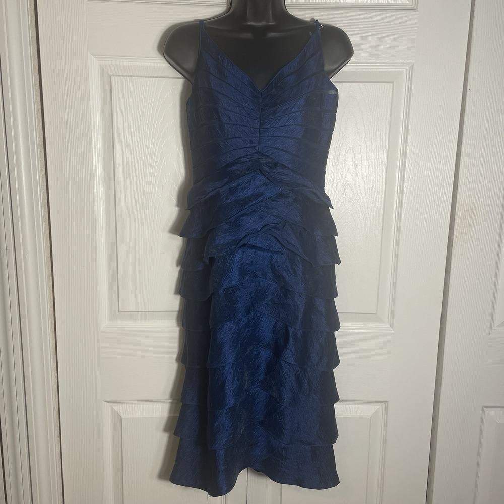 Vintage Victor Costa Dress Women‎ 8 Navy Blue Tiered Sleeveless Layered Evening
